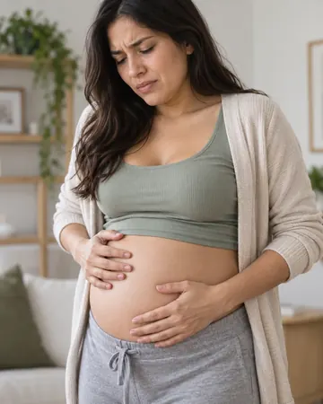 Mujer con inflamación y tensión abdominal